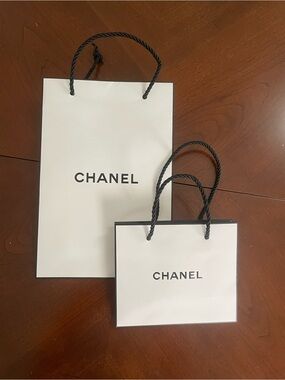 CHANEL White Shopping Bags with Black Rope Handles - Set of 2